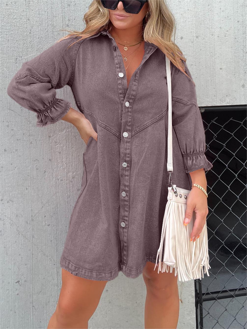 Pre-Sale>>🔥Christmas Sale 49% Off👉2024 New Washed Denim Puff Sleeve Dress (Buy 2 Get 10% OFF)