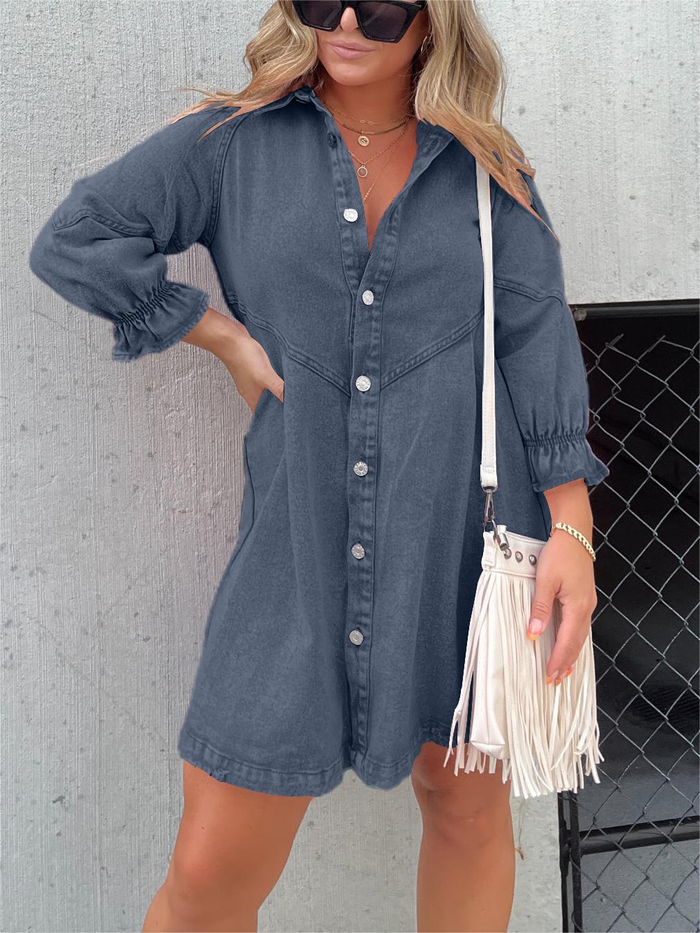 Pre-Sale>>🔥Christmas Sale 49% Off👉2024 New Washed Denim Puff Sleeve Dress (Buy 2 Get 10% OFF)