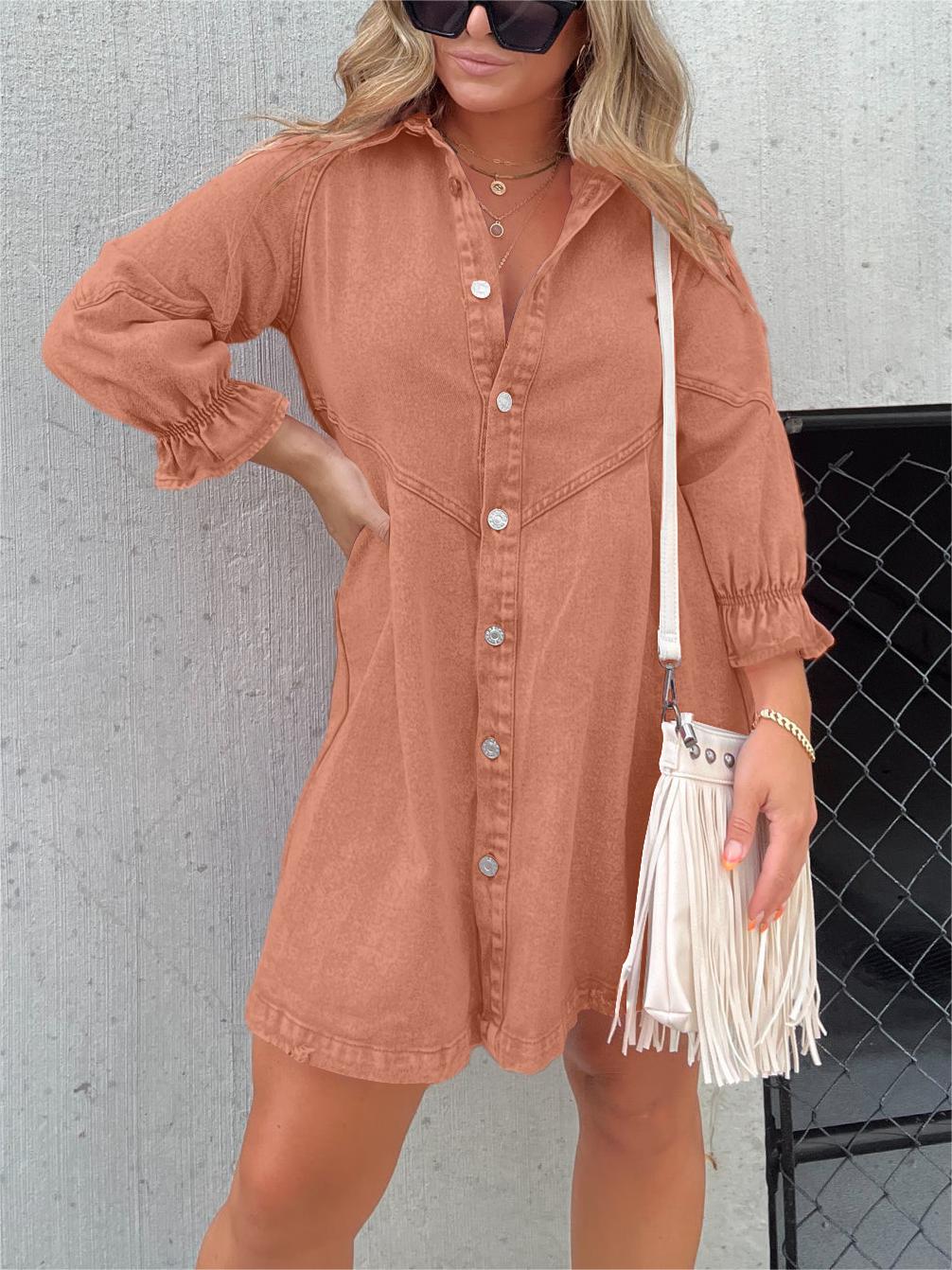 Pre-Sale>>🔥Christmas Sale 49% Off👉2024 New Washed Denim Puff Sleeve Dress (Buy 2 Get 10% OFF)