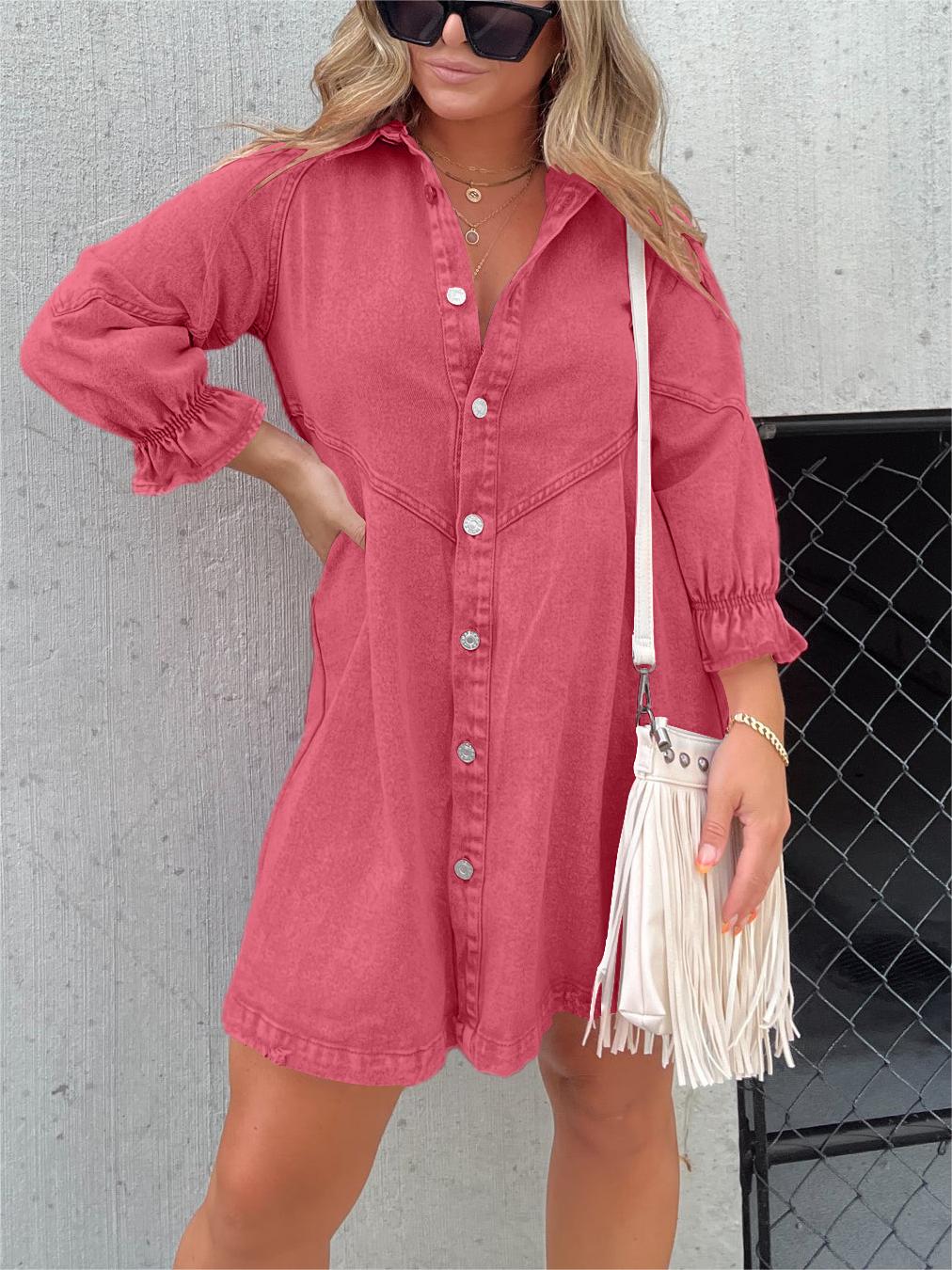 Pre-Sale>>🔥Christmas Sale 49% Off👉2024 New Washed Denim Puff Sleeve Dress (Buy 2 Get 10% OFF)