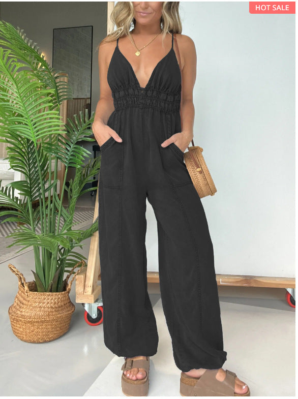 Pre-Sale>>🔥Christmas Sale 49% Off👉Women's Deep V Neck Tencel Denim Jumpsuit (Buy 2 Get 10% Off，Buy 3 Get 20% Off)