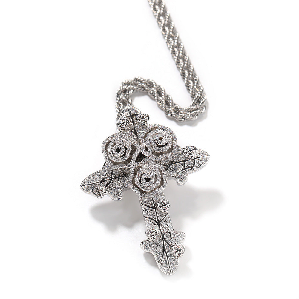 Moissanite Roses Around the Cross Pendant