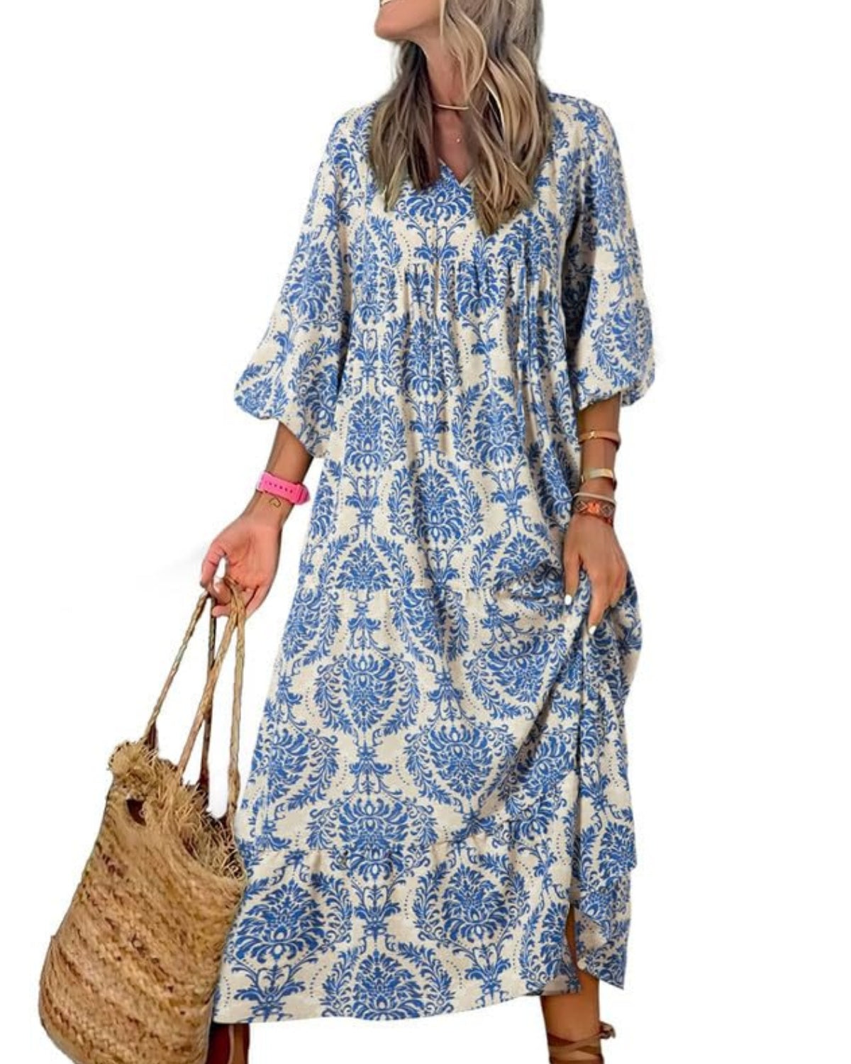 🔥Women's Puff Sleeve Floral Boho Maxi Dress (Buy 2 Free Shipping)