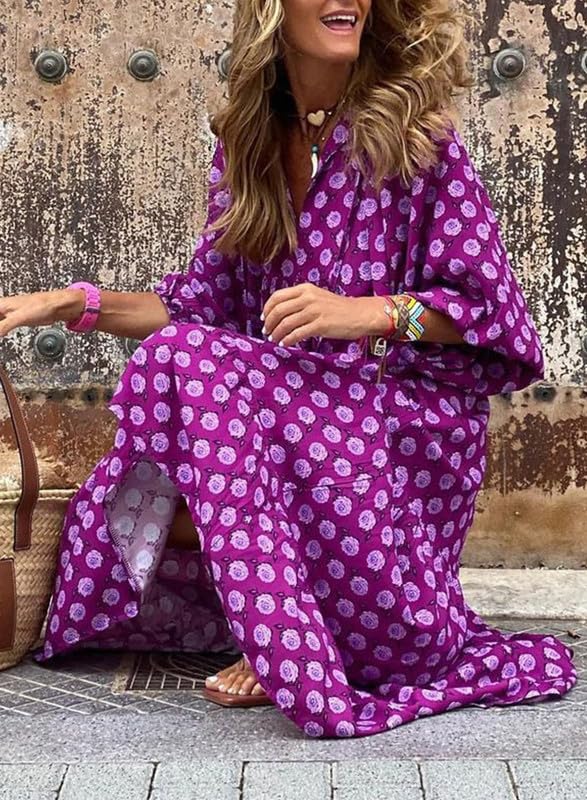 🔥Women's Puff Sleeve Floral Boho Maxi Dress (Buy 2 Free Shipping)