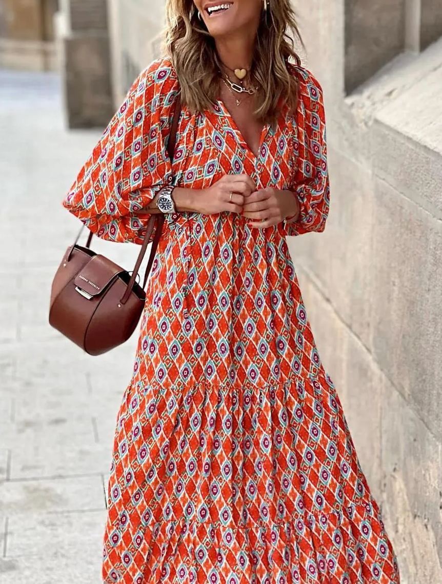 🔥Women's Puff Sleeve Floral Boho Maxi Dress (Buy 2 Free Shipping)