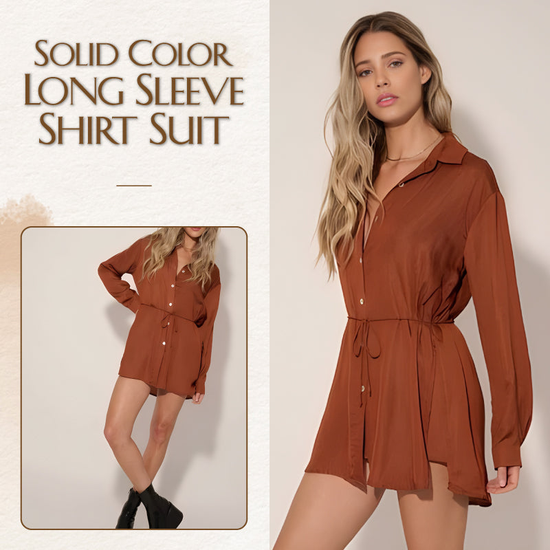 （🎅XMAS SALE）Women's Solid Color Long Sleeve Shirt Suit (Buy 2 Get 10% Off）