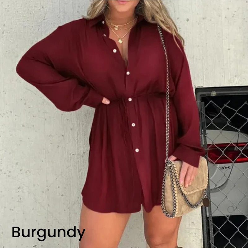 （🎅XMAS SALE）Women's Solid Color Long Sleeve Shirt Suit (Buy 2 Get 10% Off）