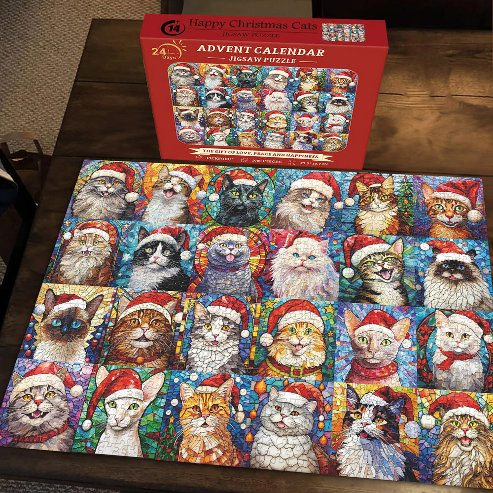 Happy Christmas Cats Advent Calendar Jigsaw Puzzle 1000 Pieces