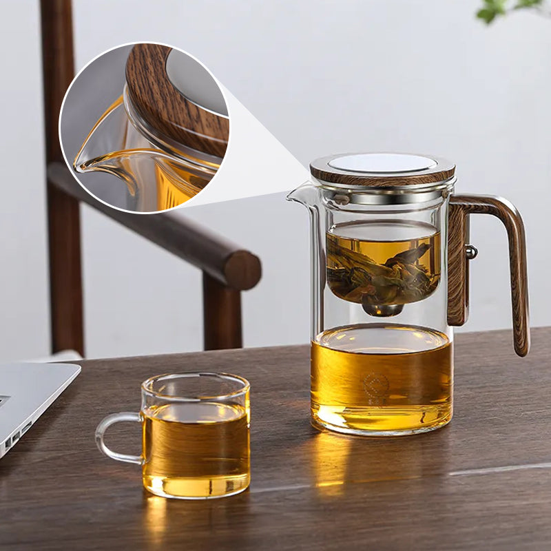 Water Separation Glass Teapot with Wooden Handle