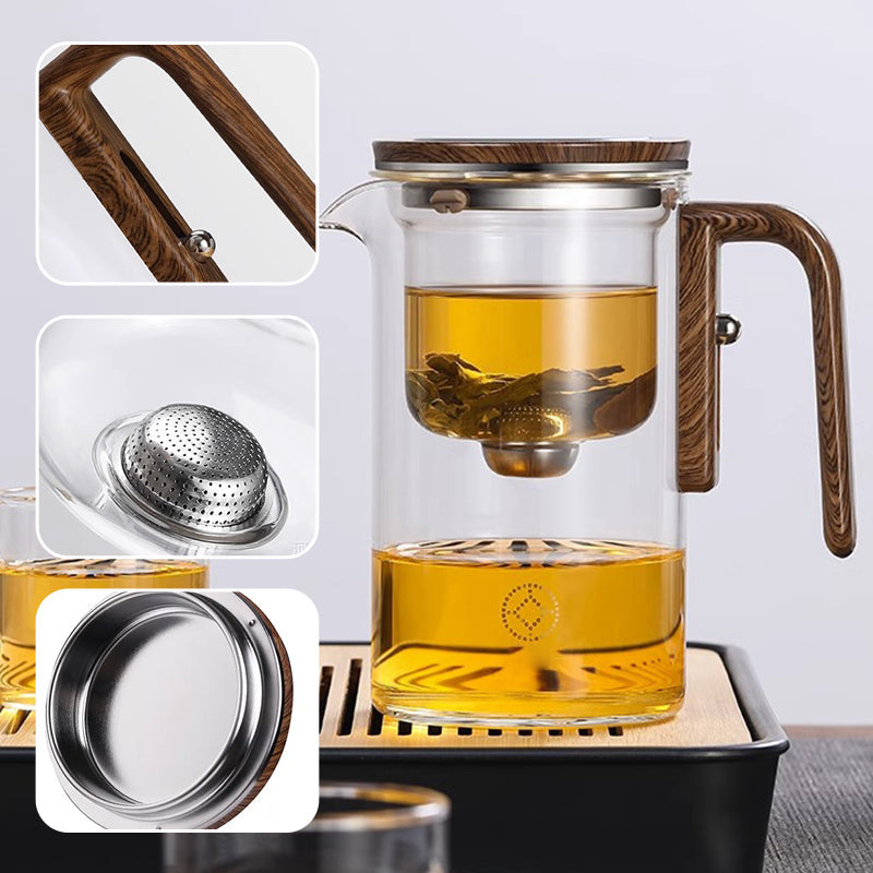 Water Separation Glass Teapot with Wooden Handle