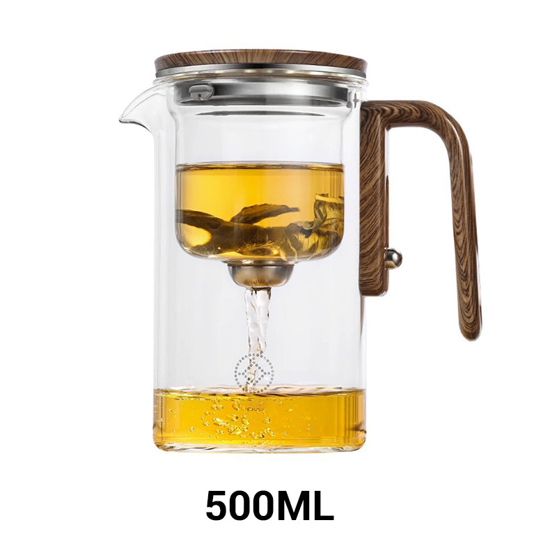 Water Separation Glass Teapot with Wooden Handle